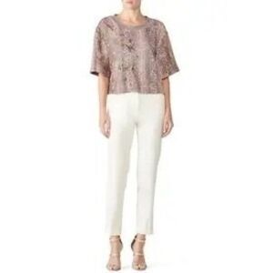 Ramy Brook Cut Out Short Sleeves Sequin Python Alexi Top Crew Neck Grey Size M